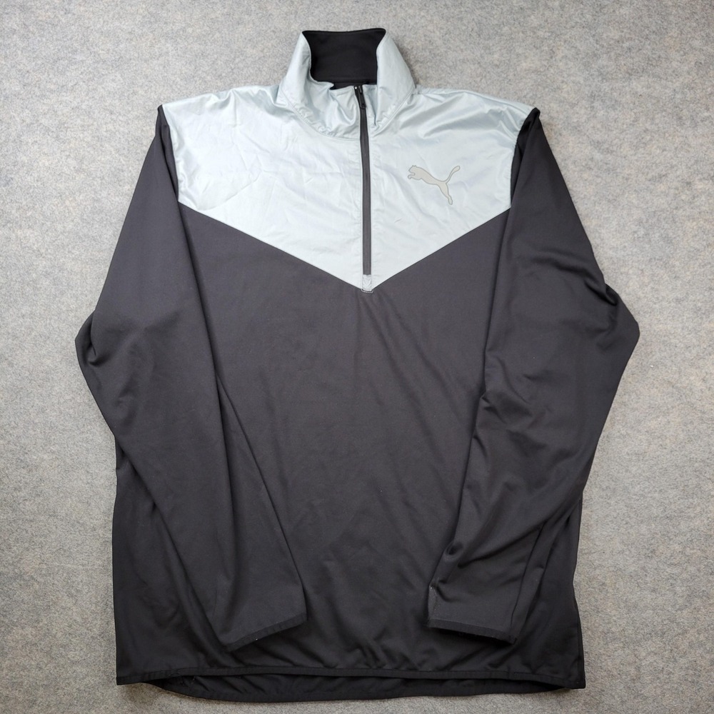 Puma Golf Pullover Mens 2XL Black 1/4 Zip Long Sleeve Colorblock Stretch Top